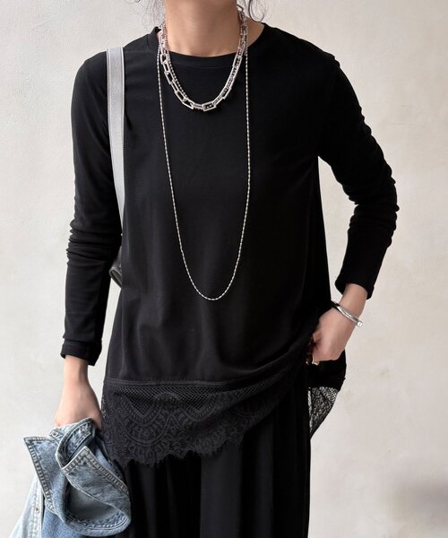 DouDou(ドゥドゥ)の「【WEB限定/セットアップ可能】裾レーストップス(Tシャツ/カットソー・レディース・グレー/オフホワイト/ブラック・FREE)」の11枚目の写真