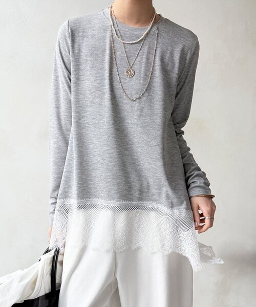 DouDou(ドゥドゥ)の「【WEB限定/セットアップ可能】裾レーストップス(Tシャツ/カットソー・レディース・グレー/オフホワイト/ブラック・FREE)」の19枚目の写真