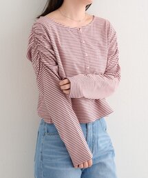 Kastane | 【一部店舗限定/4色展開】B ボーダーギャザーショルダーカーディガン(カーディガン/ボレロ)
