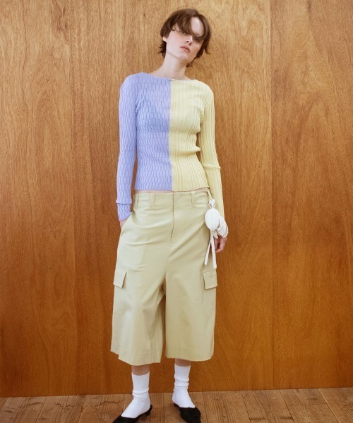 leinwande(ラインヴァンド)の「【leinwande】26SS新作 Straight Cropped Shorts / ストレートクロップドショーツ(スカジャン・レディース・グレー/ネイビー系/イエロー・ONE SIZE)」の9枚目の写真