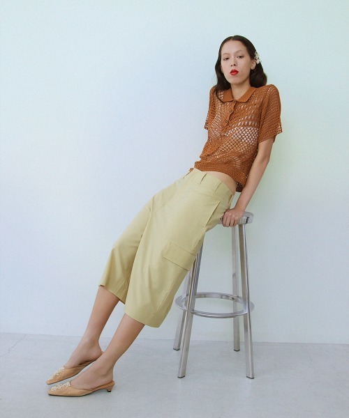 leinwande(ラインヴァンド)の「【leinwande】26SS新作 Straight Cropped Shorts / ストレートクロップドショーツ(スカジャン・レディース・グレー/ネイビー系/イエロー・ONE SIZE)」の13枚目の写真