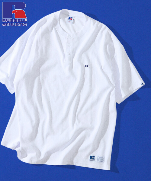 Russell Athletic(ラッセルアスレティック)の「限定展開 RUSSELL ATHLETIC×FREAK'S STORE ラッセル アスレチック 別注 ビッグシルエット ワンポイントロゴ ヘンリーネック Tシャツ(Tシャツ/カットソー・メンズ・ホワイト/ネイビー/ブラック/杢グレー・LARGE/MEDIUM/SMALL)」の5枚目の写真