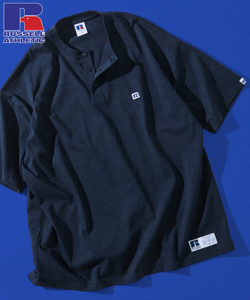 Russell Athletic(ラッセルアスレティック)の「限定展開 RUSSELL ATHLETIC×FREAK'S STORE ラッセル アスレチック 別注 ビッグシルエット ワンポイントロゴ ヘンリーネック Tシャツ(Tシャツ/カットソー・メンズ・ホワイト/ネイビー/ブラック/杢グレー・LARGE/MEDIUM/SMALL)」の6枚目の写真