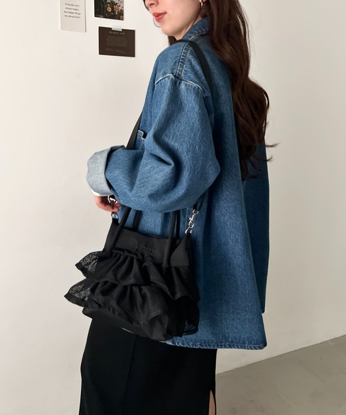 Lee（リー）の「Lee/メッシュフリル 2way バッグ/軽量/シワポリ素材/レディース（トートバッグ・レディース・グレー/ブラック・FREE）」の14枚目の写真