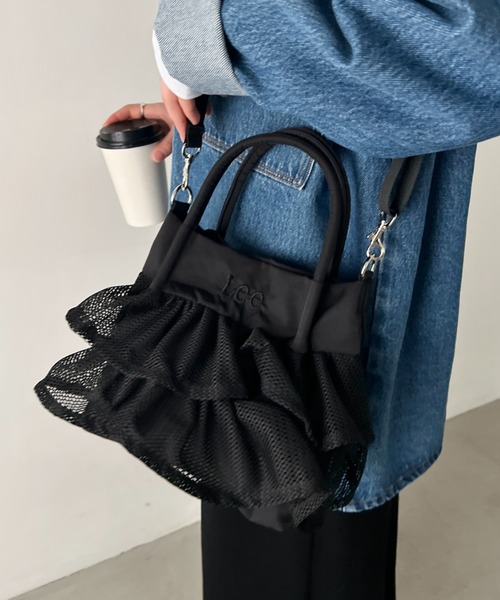 Lee（リー）の「Lee/メッシュフリル 2way バッグ/軽量/シワポリ素材/レディース（トートバッグ・レディース・グレー/ブラック・FREE）」の9枚目の写真