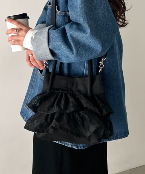 Lee（リー）の「Lee/メッシュフリル 2way バッグ/軽量/シワポリ素材/レディース（トートバッグ・レディース・グレー/ブラック・FREE）」の10枚目の写真