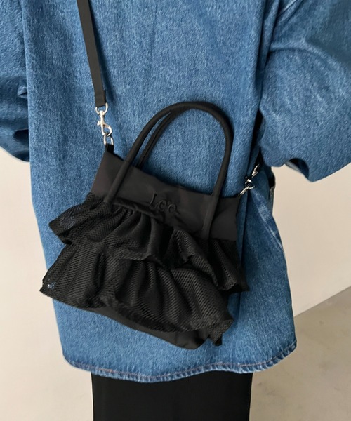 Lee（リー）の「Lee/メッシュフリル 2way バッグ/軽量/シワポリ素材/レディース（トートバッグ・レディース・グレー/ブラック・FREE）」の11枚目の写真