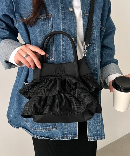 Lee（リー）の「Lee/メッシュフリル 2way バッグ/軽量/シワポリ素材/レディース（トートバッグ・レディース・グレー/ブラック・FREE）」の7枚目の写真