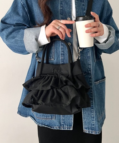 Lee（リー）の「Lee/メッシュフリル 2way バッグ/軽量/シワポリ素材/レディース（トートバッグ・レディース・グレー/ブラック・FREE）」の8枚目の写真