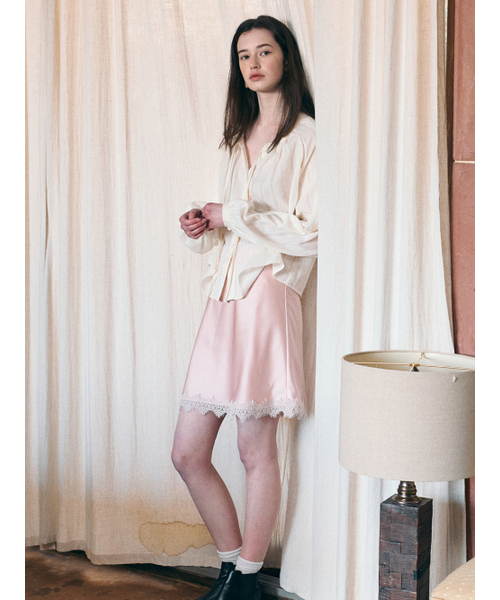 ARIEL satin lace mini skirt_PINK