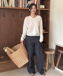 SINOON（シヌーン）の「Balloon Fit Check Heart Denim (Indigo Blue)（デニムパンツ）」