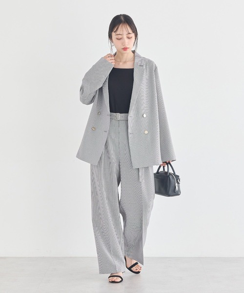 earth music&ecology（アースミュージックアンドエコロジー）の「アソートツータックベルトパンツ（スラックス・レディース・チェック/ネイビー/ホワイト系その他2・M/S）」の7枚目の写真