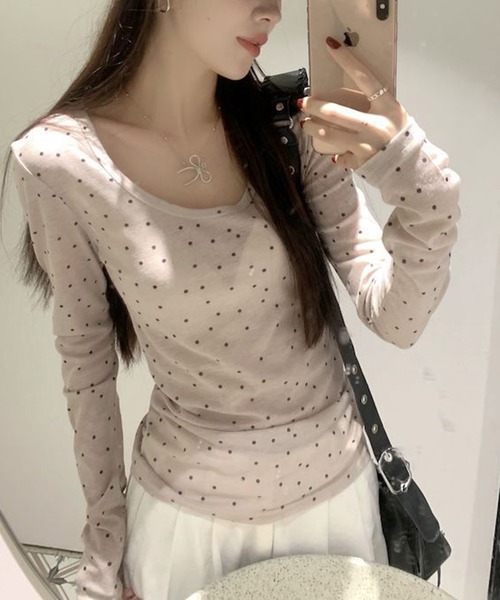 shyam inspiration(シャムインスピレーション)の「人気につき再登場!/シアードットタイトロンT(Tシャツ/カットソー・レディース・アイボリー/グレー・M/S)」の1枚目の写真