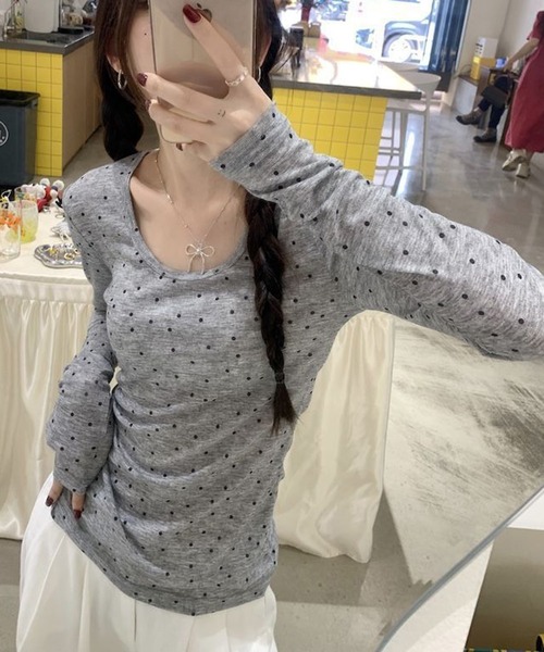 shyam inspiration(シャムインスピレーション)の「人気につき再登場!/シアードットタイトロンT(Tシャツ/カットソー・レディース・アイボリー/グレー・M/S)」の16枚目の写真