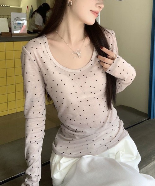 shyam inspiration(シャムインスピレーション)の「人気につき再登場!/シアードットタイトロンT(Tシャツ/カットソー・レディース・アイボリー/グレー・M/S)」の4枚目の写真