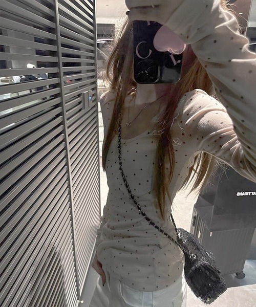 shyam inspiration(シャムインスピレーション)の「人気につき再登場!/シアードットタイトロンT(Tシャツ/カットソー・レディース・アイボリー/グレー・M/S)」の11枚目の写真