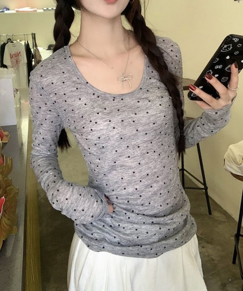 shyam inspiration(シャムインスピレーション)の「人気につき再登場!/シアードットタイトロンT(Tシャツ/カットソー・レディース・アイボリー/グレー・M/S)」の18枚目の写真