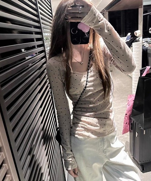 shyam inspiration(シャムインスピレーション)の「人気につき再登場!/シアードットタイトロンT(Tシャツ/カットソー・レディース・アイボリー/グレー・M/S)」の10枚目の写真