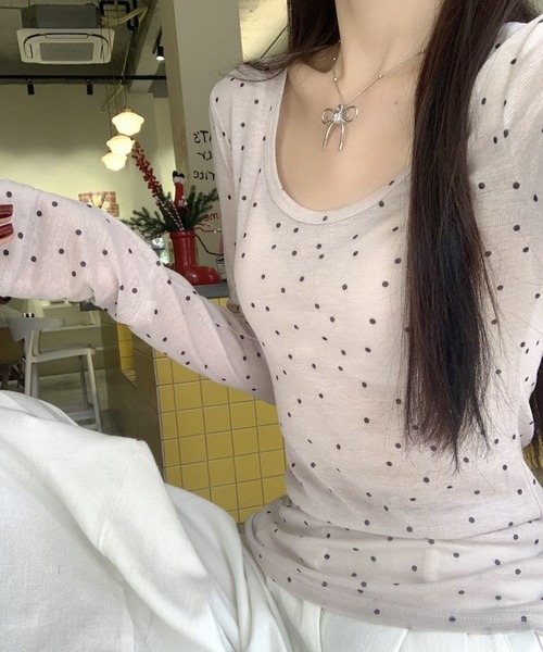 shyam inspiration(シャムインスピレーション)の「人気につき再登場!/シアードットタイトロンT(Tシャツ/カットソー・レディース・アイボリー/グレー・M/S)」の5枚目の写真