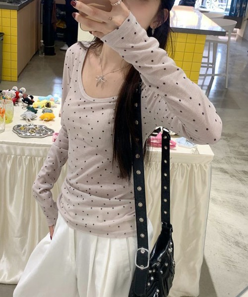 shyam inspiration(シャムインスピレーション)の「人気につき再登場!/シアードットタイトロンT(Tシャツ/カットソー・レディース・アイボリー/グレー・M/S)」の6枚目の写真