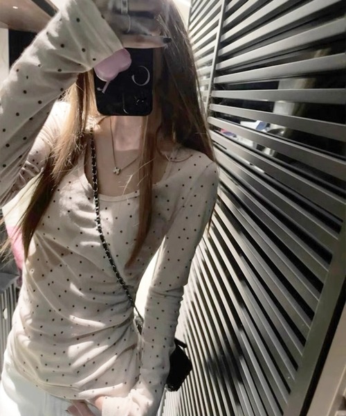 shyam inspiration(シャムインスピレーション)の「人気につき再登場!/シアードットタイトロンT(Tシャツ/カットソー・レディース・アイボリー/グレー・M/S)」の9枚目の写真