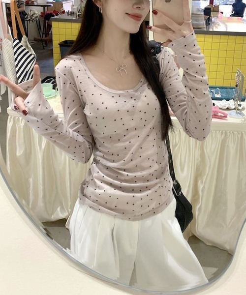 shyam inspiration(シャムインスピレーション)の「人気につき再登場!/シアードットタイトロンT(Tシャツ/カットソー・レディース・アイボリー/グレー・M/S)」の7枚目の写真