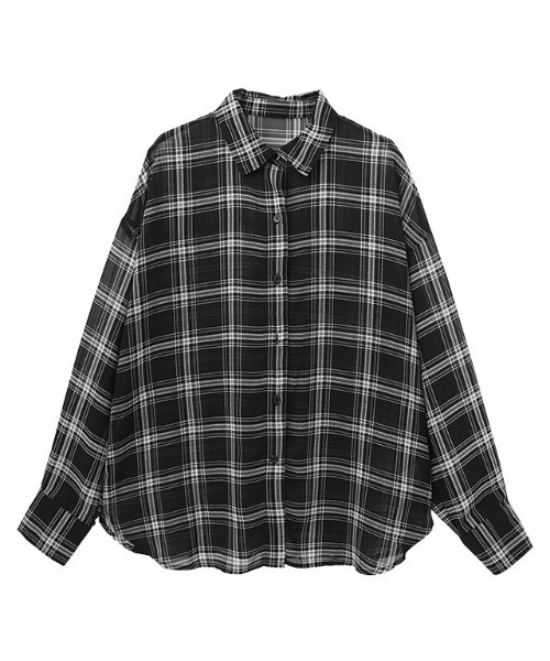 Pierrot(ピエロ)の「シアーチェックオーバーシャツ(シャツ/ブラウス・レディース・ブラック/ブラック系その他/オフホワイト・M)」の9枚目の写真