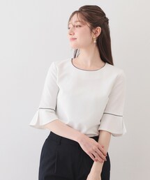 index（インデックス）の「フレアスリーブバイカラートップス【洗濯機OK/接触冷感/UVケア】（Tシャツ/カットソー）」