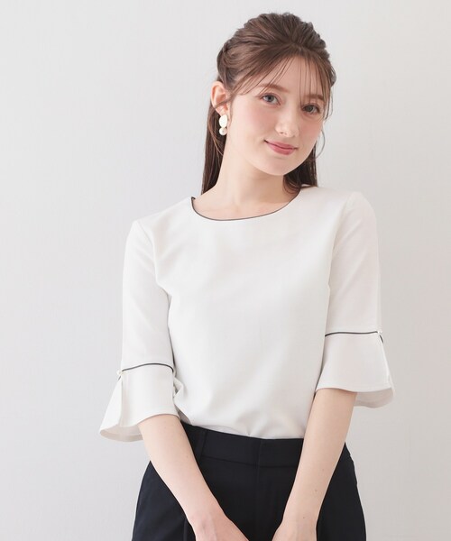 index(インデックス)の「【接触冷感/UVケア】フレアスリーブバイカラートップス《洗濯機OK》(Tシャツ/カットソー・レディース・ベージュ系その他7/ネイビー/ピンク系1/オフホワイト・40/38/36/44/42)」の15枚目の写真
