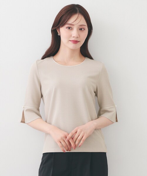 index(インデックス)の「【接触冷感/UVケア】フレアスリーブバイカラートップス《洗濯機OK》(Tシャツ/カットソー・レディース・ベージュ系その他7/ネイビー/ピンク系1/オフホワイト・40/38/36/44/42)」の12枚目の写真