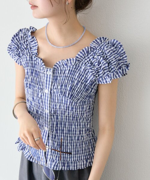 mystic（ミスティック）の「シャーリングフレンチブラウス（シャツ/ブラウス・レディース・オフホワイト/ブラック/レッド/ネイビー・FREE）」の3枚目の写真