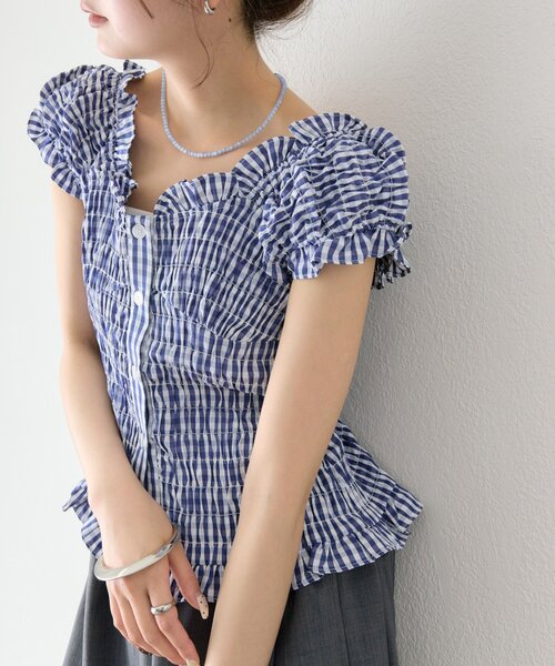 mystic（ミスティック）の「シャーリングフレンチブラウス（シャツ/ブラウス・レディース・オフホワイト/ブラック/レッド/ネイビー・FREE）」の21枚目の写真