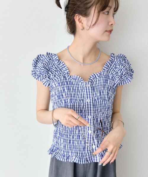 mystic（ミスティック）の「シャーリングフレンチブラウス（シャツ/ブラウス・レディース・オフホワイト/ブラック/レッド/ネイビー・FREE）」の16枚目の写真