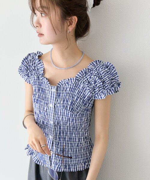 mystic（ミスティック）の「シャーリングフレンチブラウス（シャツ/ブラウス・レディース・オフホワイト/ブラック/レッド/ネイビー・FREE）」の15枚目の写真