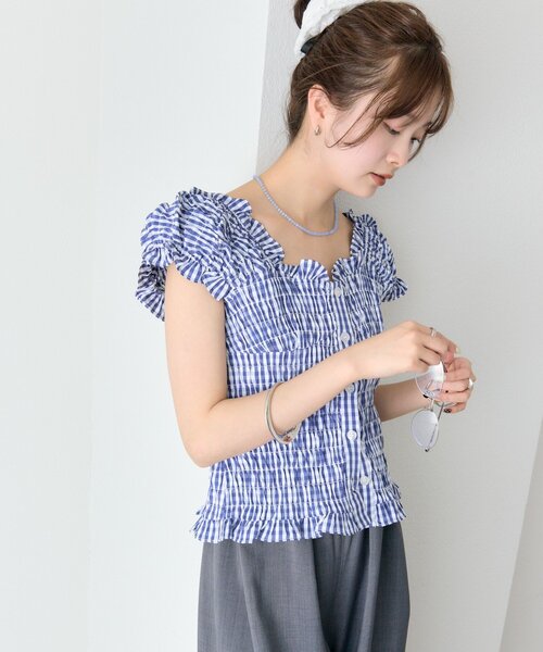 mystic（ミスティック）の「シャーリングフレンチブラウス（シャツ/ブラウス・レディース・オフホワイト/ブラック/レッド/ネイビー・FREE）」の14枚目の写真