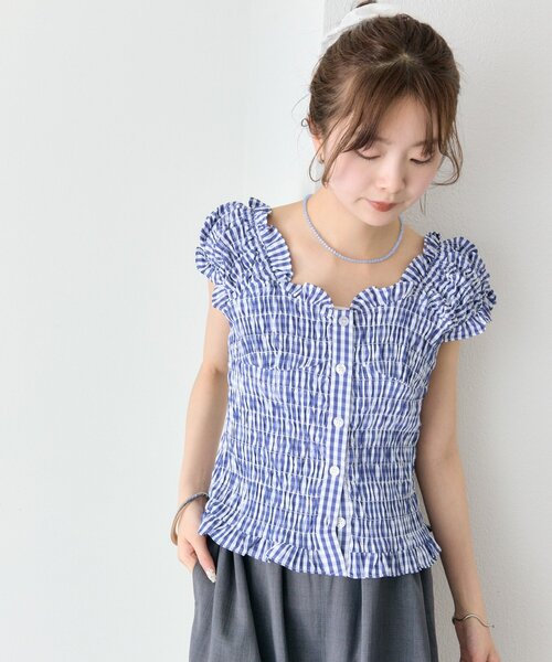 mystic（ミスティック）の「シャーリングフレンチブラウス（シャツ/ブラウス・レディース・オフホワイト/ブラック/レッド/ネイビー・FREE）」の10枚目の写真