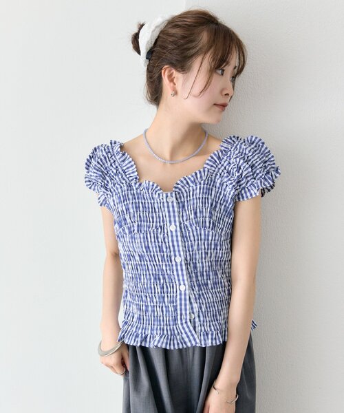 mystic（ミスティック）の「シャーリングフレンチブラウス（シャツ/ブラウス・レディース・オフホワイト/ブラック/レッド/ネイビー・FREE）」の9枚目の写真