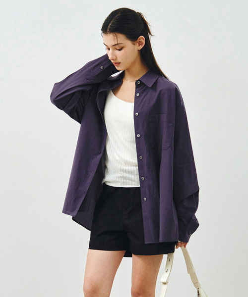 MONGDOL(モンドル)の「ソフトタッチオーバーサイズコットンシャツバイオレットMDSH027VIOLET(シャツ/ブラウス・レディース・その他・F)」の1枚目の写真