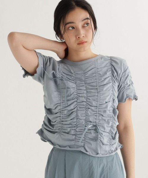 studio CLIP(スタディオクリップ)の「【daily CLIP】リボンシャーリングTシャツ(Tシャツ/カットソー・レディース・グレー/ホワイト/ブラック・FREE)」の12枚目の写真