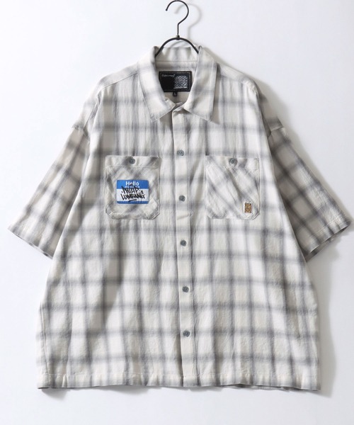SITRY（シトリー）の「Philip Lumbang/フィリップ・ランバン オーバーサイズ バックプリント ワンポイント刺繍 オンブレチェック 半袖シャツ（シャツ/ブラウス・メンズ・ホワイト/ブラック・XL/L/M）」の3枚目の写真