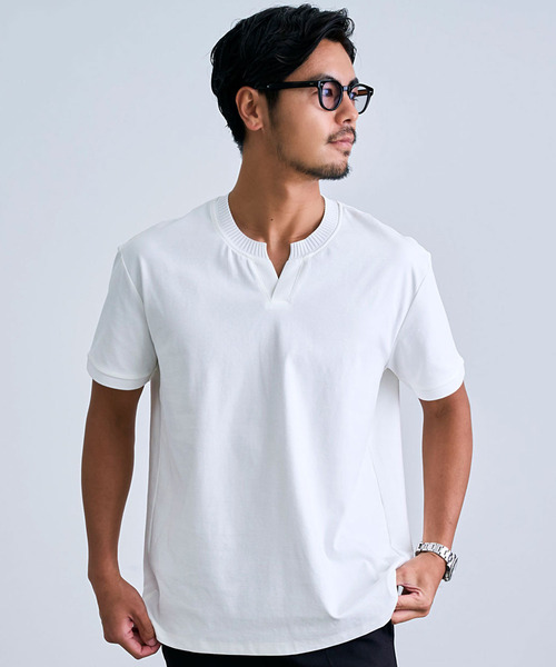 BENUSTA(ベヌスタ)の「『BENUSTA/ベヌスタ』キーネックリブ半袖Tシャツ【GC】(Tシャツ/カットソー・メンズ・ブラック/ホワイト・XL/L)」の2枚目の写真