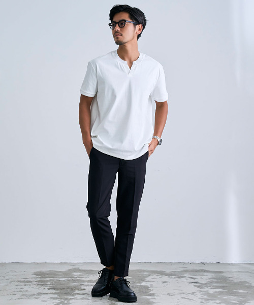 BENUSTA(ベヌスタ)の「『BENUSTA/ベヌスタ』キーネックリブ半袖Tシャツ【GC】(Tシャツ/カットソー・メンズ・ブラック/ホワイト・XL/L)」の5枚目の写真