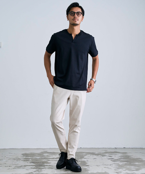 BENUSTA(ベヌスタ)の「『BENUSTA/ベヌスタ』キーネックリブ半袖Tシャツ【GC】(Tシャツ/カットソー・メンズ・ブラック/ホワイト・XL/L)」の8枚目の写真
