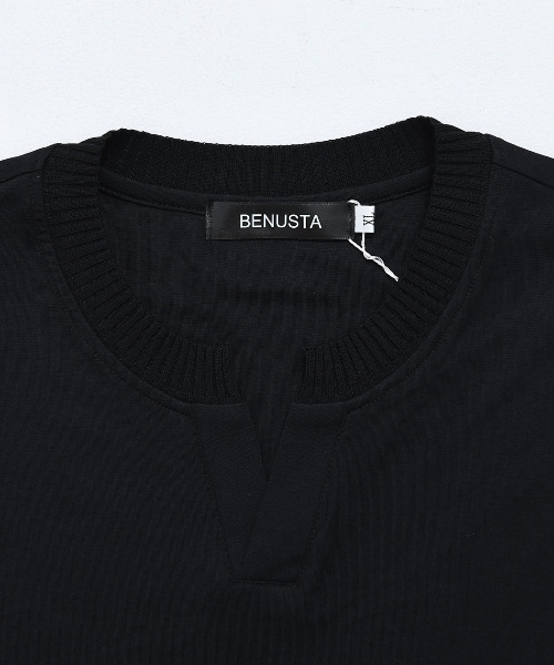 BENUSTA(ベヌスタ)の「『BENUSTA/ベヌスタ』キーネックリブ半袖Tシャツ【GC】(Tシャツ/カットソー・メンズ・ブラック/ホワイト・XL/L)」の12枚目の写真