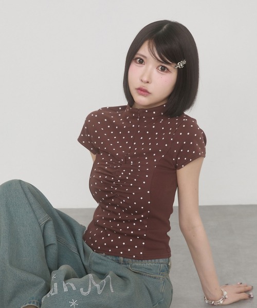 rumnel:(ルムネル)の「星柄フロントジップトップス / Star Print Front Zip Tops(Tシャツ/カットソー・レディース・ブラウン/ブラック・FREE)」の18枚目の写真