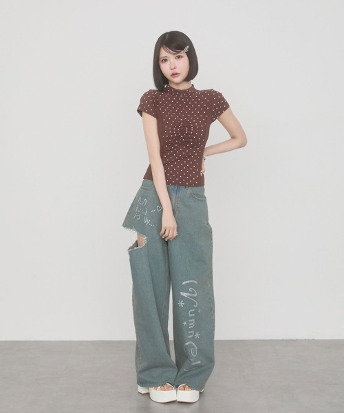 rumnel:(ルムネル)の「星柄フロントジップトップス / Star Print Front Zip Tops(Tシャツ/カットソー・レディース・ブラウン/ブラック・FREE)」の19枚目の写真