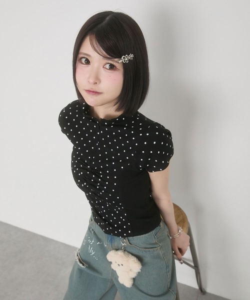 rumnel:(ルムネル)の「星柄フロントジップトップス / Star Print Front Zip Tops(Tシャツ/カットソー・レディース・ブラウン/ブラック・FREE)」の5枚目の写真