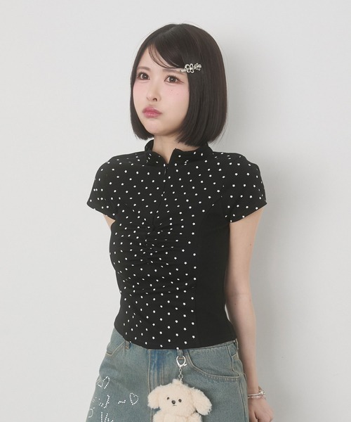 rumnel:(ルムネル)の「星柄フロントジップトップス / Star Print Front Zip Tops(Tシャツ/カットソー・レディース・ブラウン/ブラック・FREE)」の6枚目の写真