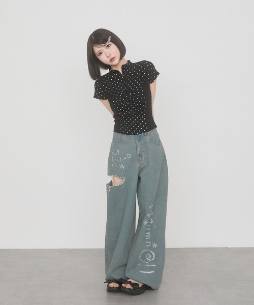 rumnel:(ルムネル)の「星柄フロントジップトップス / Star Print Front Zip Tops(Tシャツ/カットソー・レディース・ブラウン/ブラック・FREE)」の8枚目の写真