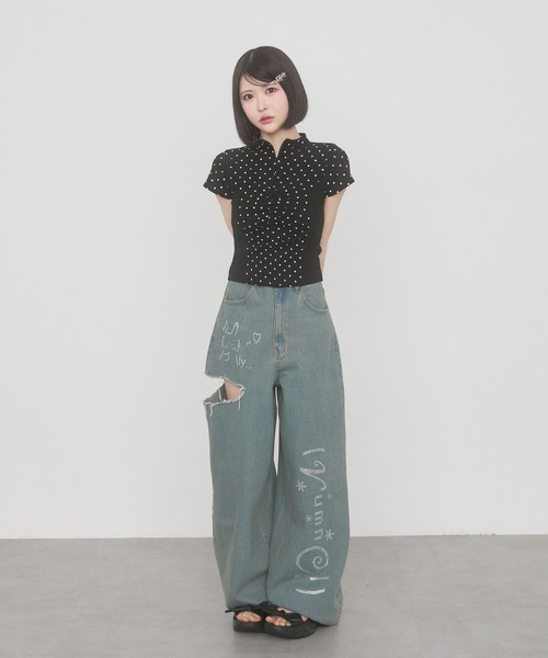 rumnel:(ルムネル)の「星柄フロントジップトップス / Star Print Front Zip Tops(Tシャツ/カットソー・レディース・ブラウン/ブラック・FREE)」の9枚目の写真